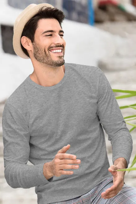 Levné pánské triko s dlouhým rukávem, tmavěšedý melír