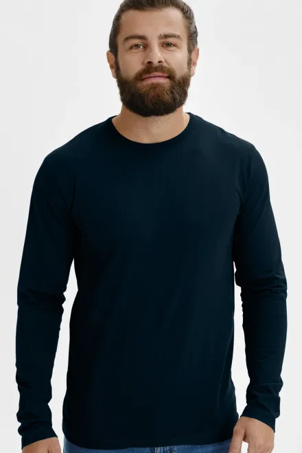 Levné pánské triko s dlouhým rukávem, tmavomodrá