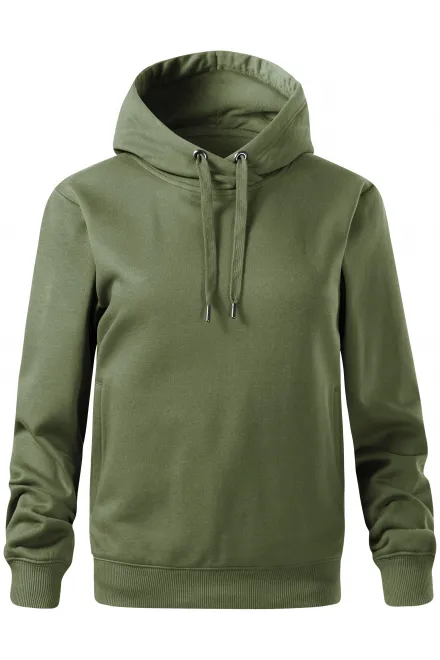 Pohodlná dámská mikina s kapucí - khaki, XS