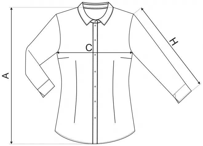 Levná dámská bavlněná halenka s dlouhým rukávem - tabulka velikostí