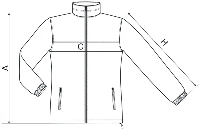 Levná dámská bunda fleecová - tabulka velikostí