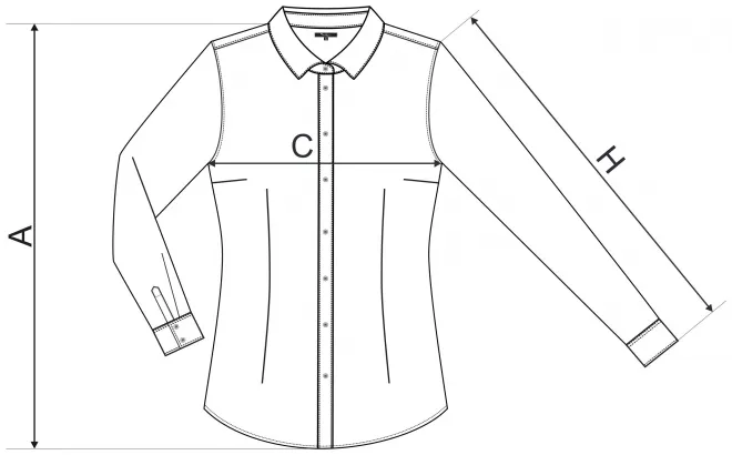 Levná dámská halenka s dlouhým rukávem slim fit - tabulka velikostí