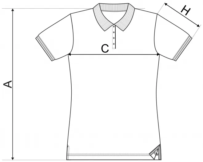 Levná dámská polokošile s límcem nahoru - tabulka velikostí