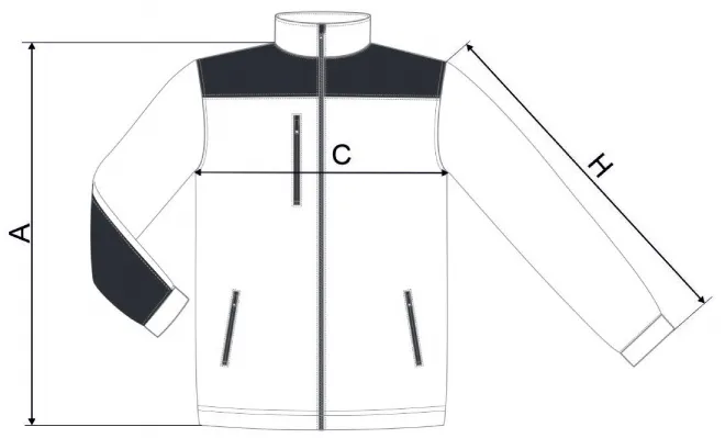 Levná hřejivá unisex fleecová bunda - tabulka velikostí