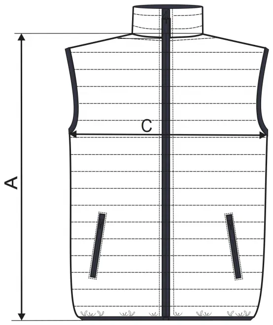 Levná pánská prošívaná vesta - tabulka velikostí