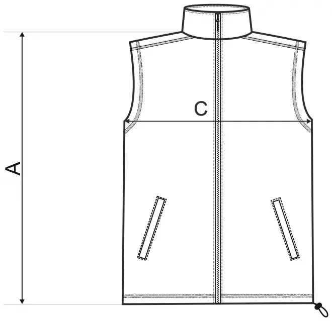 Levná vesta klasická - tabulka velikostí