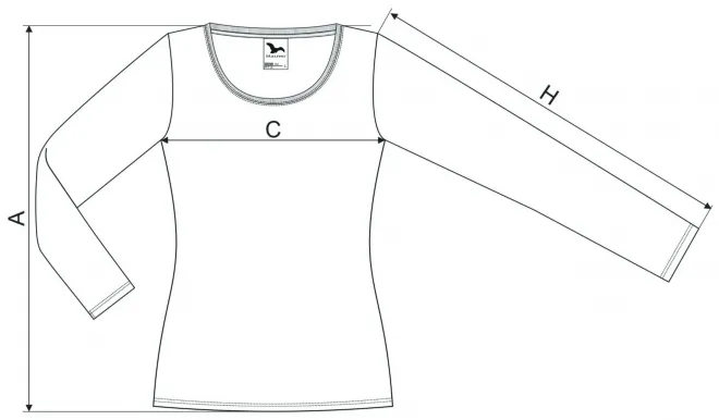 Levné dámské tričko s dlouhými rukávy - tabulka velikostí