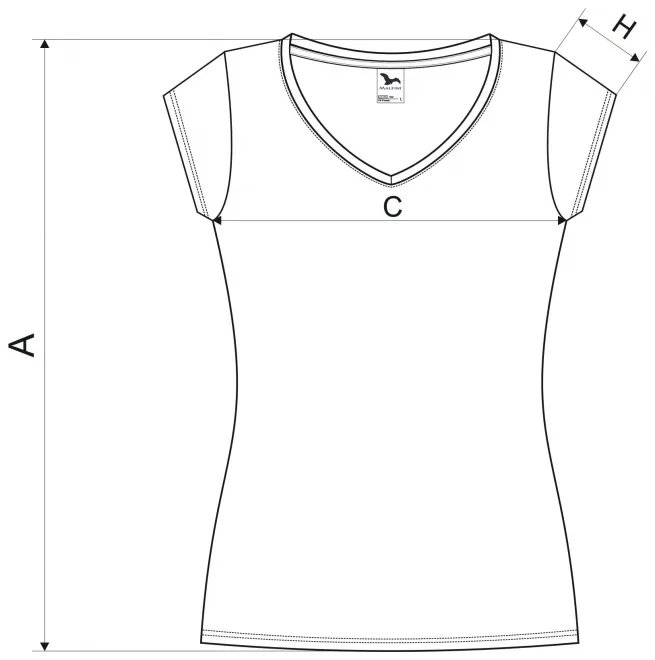 Levné dámské tričko s V-výstřihem zúžené - tabulka velikostí