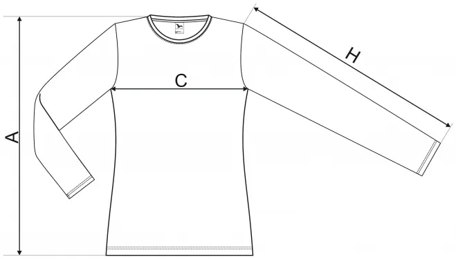 Levné dámské triko přiléhavé s dlouhým rukávem - tabulka velikostí