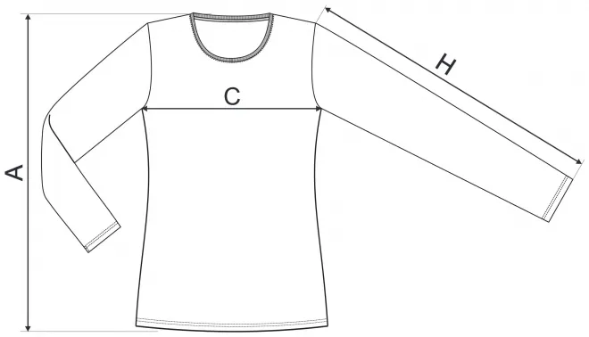 Levné dámské triko s dlouhými rukávy a hlubším výstřihem - tabulka velikostí