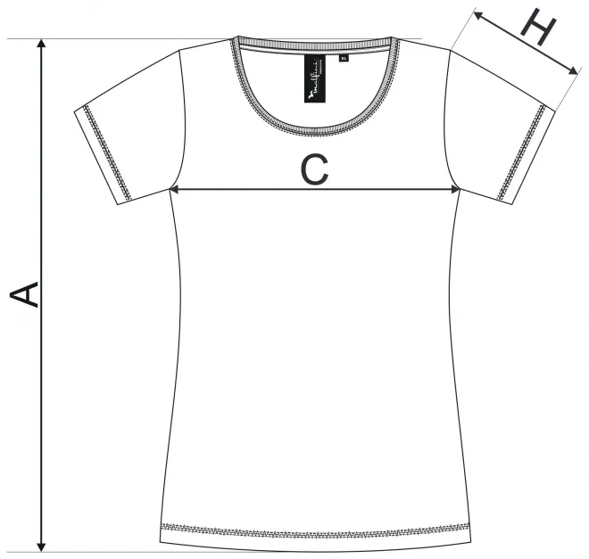 Levné dámské triko s ozdobným prošitím - tabulka velikostí