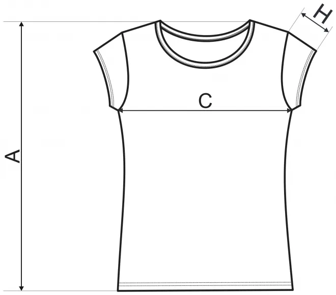 Levné dámské triko s velmi krátkým rukávem - tabulka velikostí