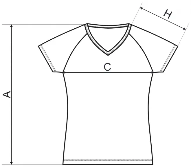 Levné dámské triko zúženě, raglánový rukáv - tabulka velikostí