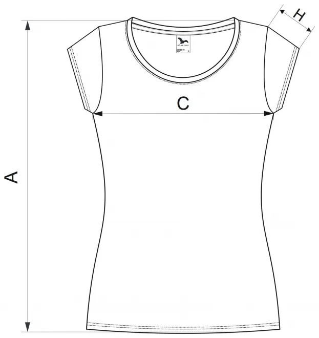 Levné dámské triko zúžené s kulatým výstřihem - tabulka velikostí