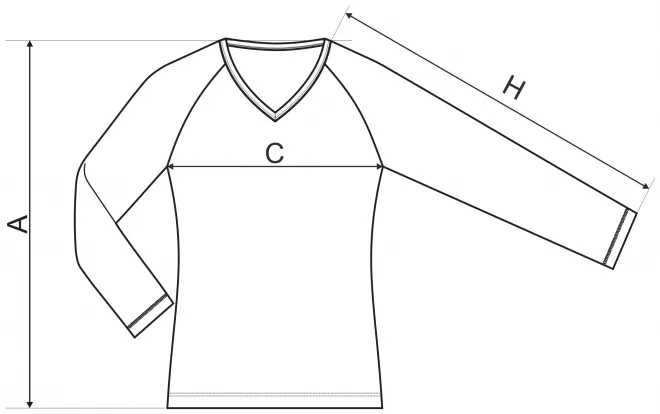 Levné dámské triko zúžené, V-výstřih - tabulka velikostí