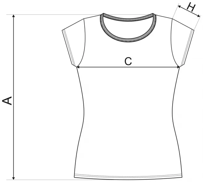 Levné odolné dámské tričko - tabulka velikostí