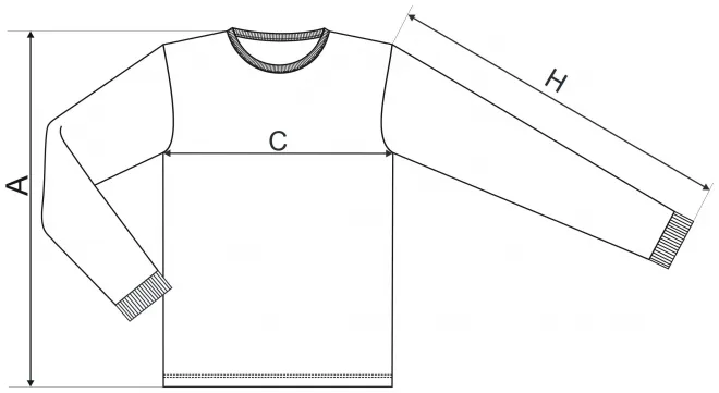 Levné odolné pánské tričko s dlouhým rukávem - tabulka velikostí