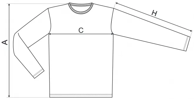 Levné přiléhavé pánské tričko s dlouhým rukávem - tabulka velikostí