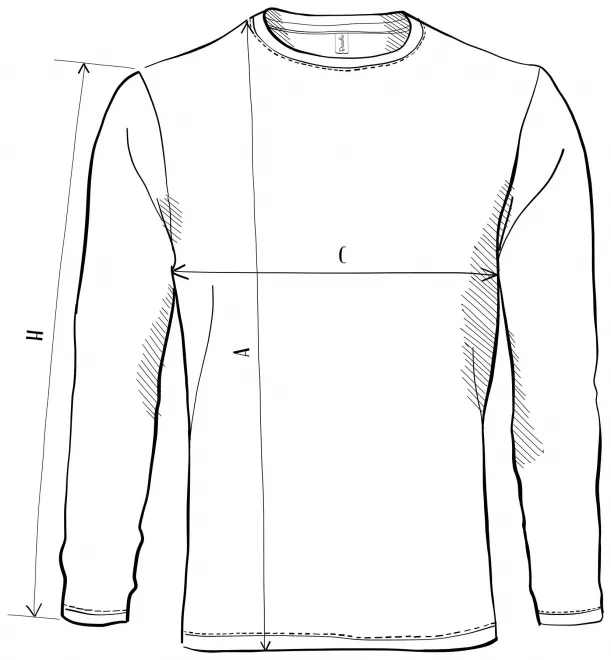 Levné tričko s dlouhým rukávem,  lehčí - tabulka velikostí